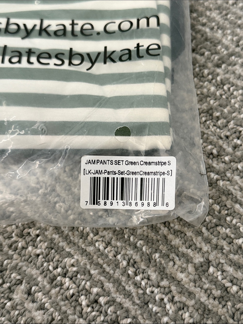 LATES Women's Green and White Striped Pajama Top and Bottom - Picture 3 of 5